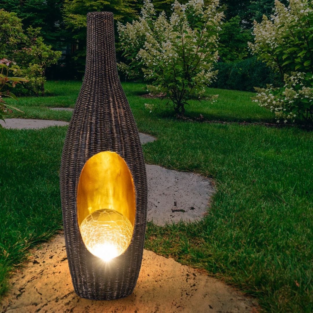 Solar LED Rattan Garden Lamp with Glass Ball Gold