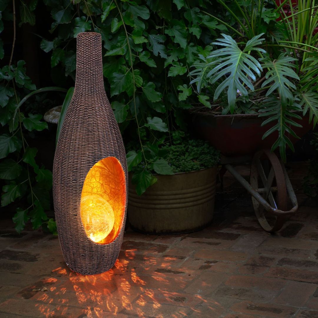 Solar LED Rattan Garden Lamp with Glass Ball Gold