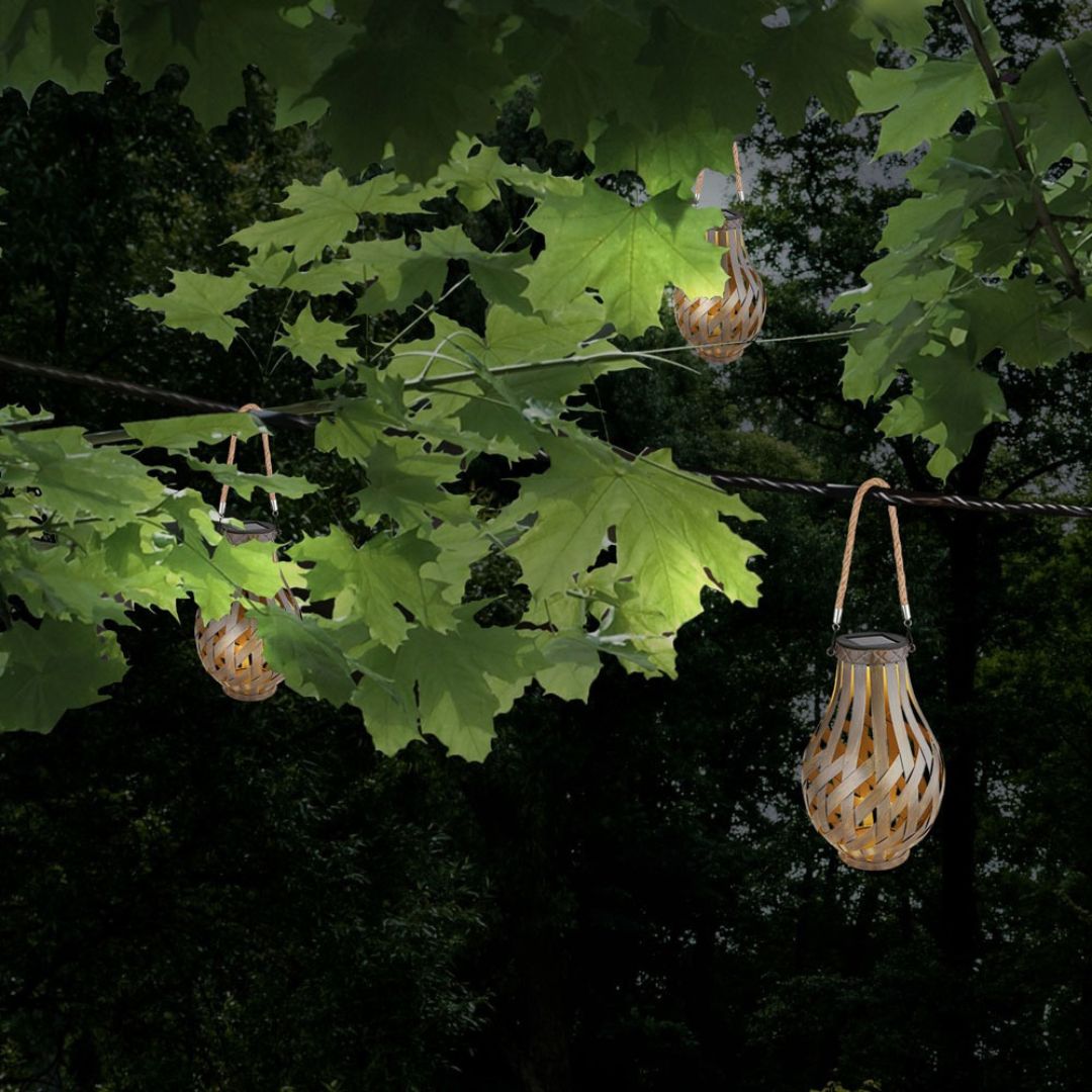 Solar LED Garden Lights Set, Brown Bamboo, IP44, 2-Pack