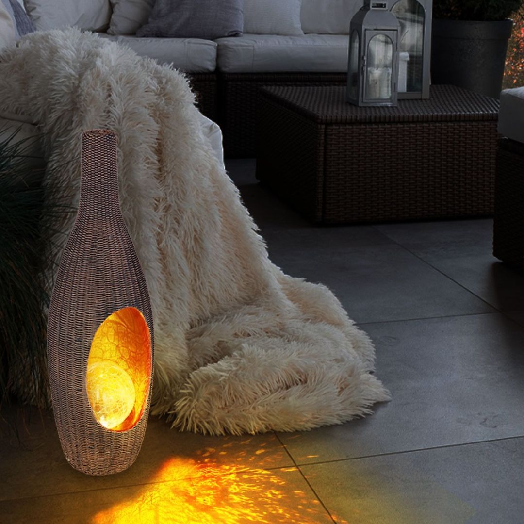 Solar LED Rattan Garden Lamp with Glass Ball Gold