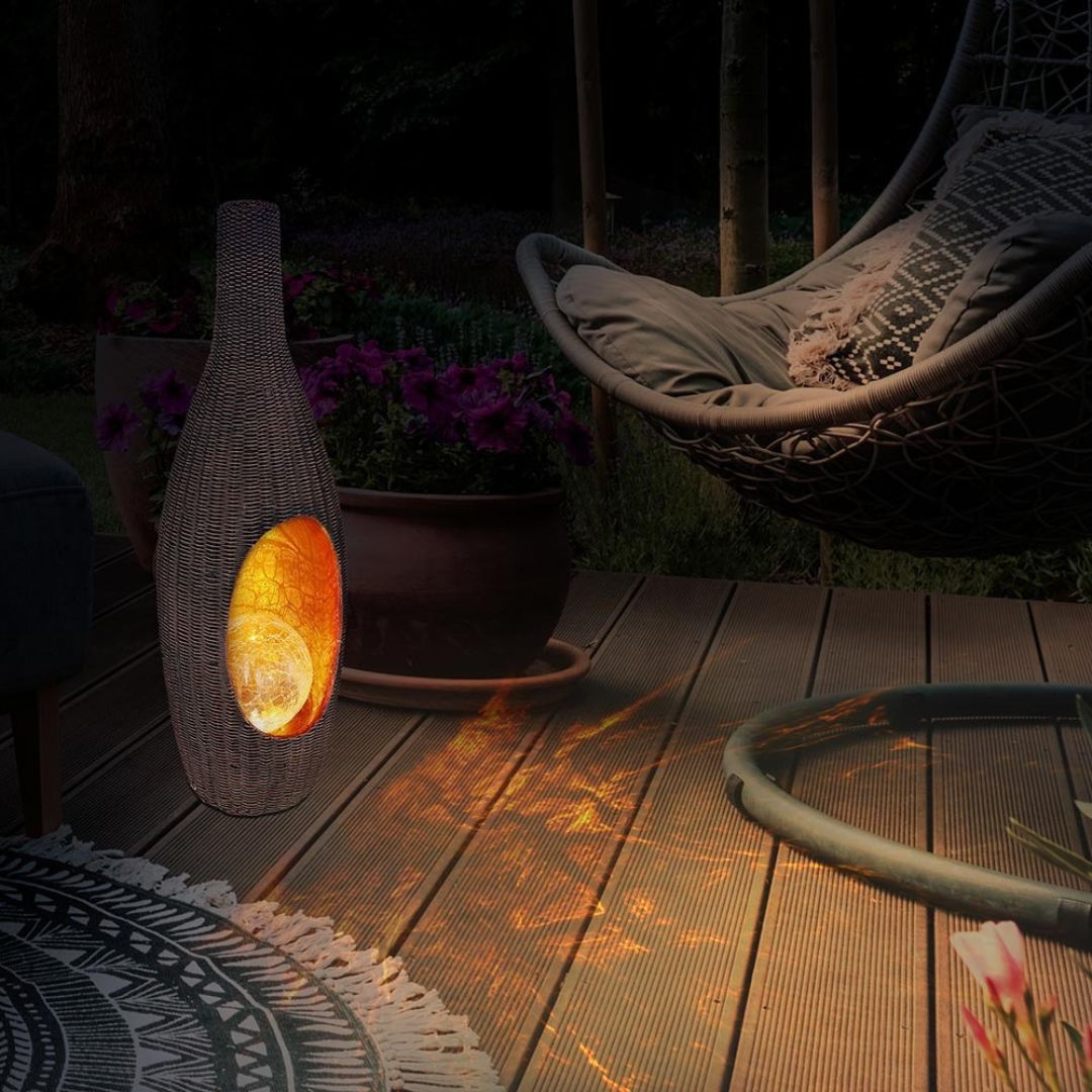 Solar LED Rattan Garden Lamp with Glass Ball Gold