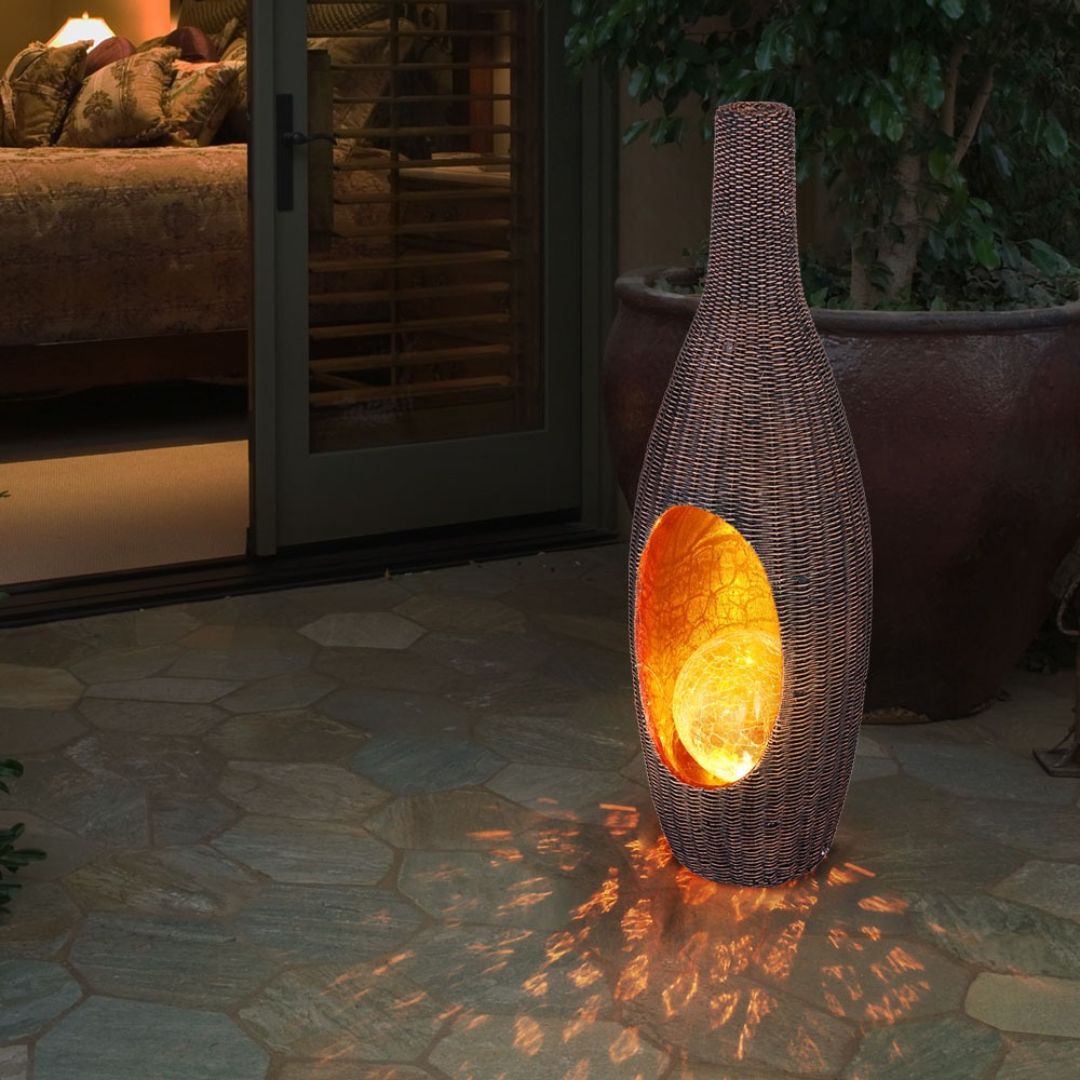Solar LED Rattan Garden Lamp with Glass Ball Gold