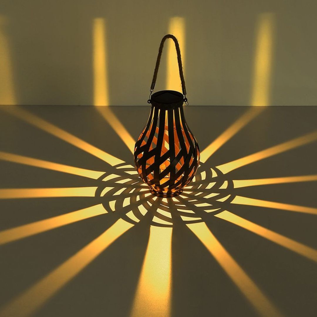 Solar LED Garden Lights Set, Brown Bamboo, IP44, 2-Pack