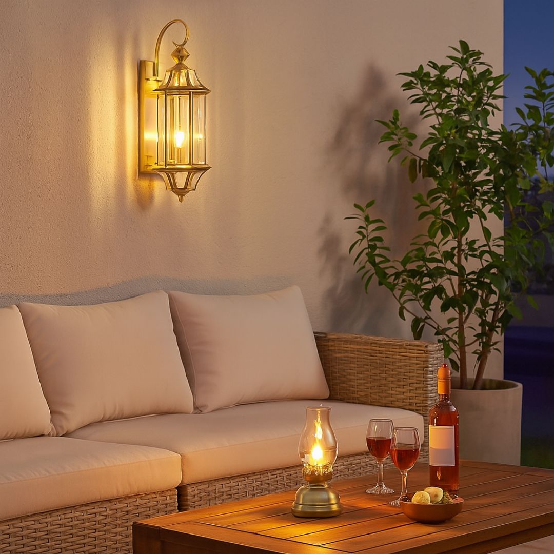 Elegant Outdoor Wall Light – Waterproof Brass Finish Outdoor Lantern