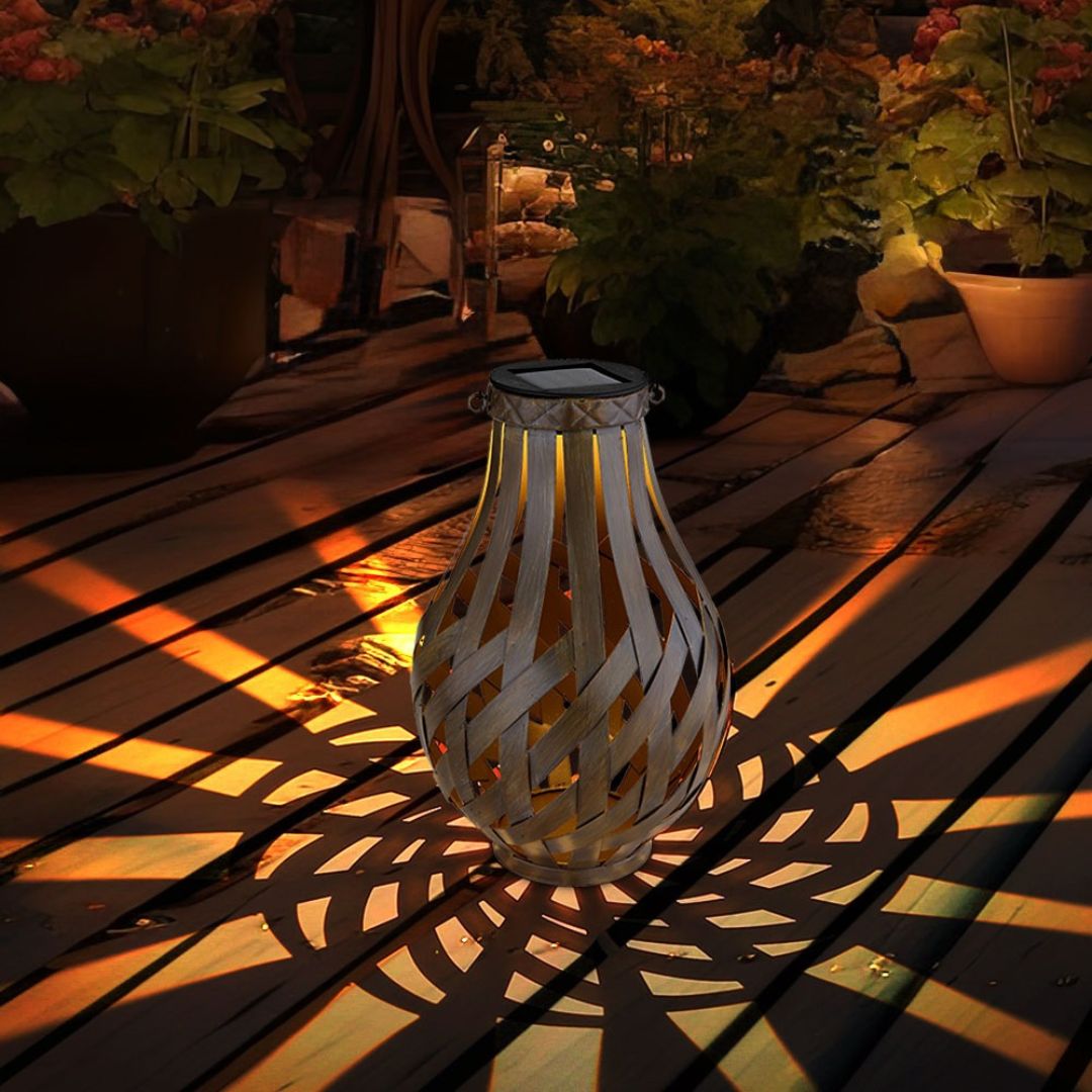 Solar LED Garden Lights Set, Brown Bamboo, IP44, 2-Pack