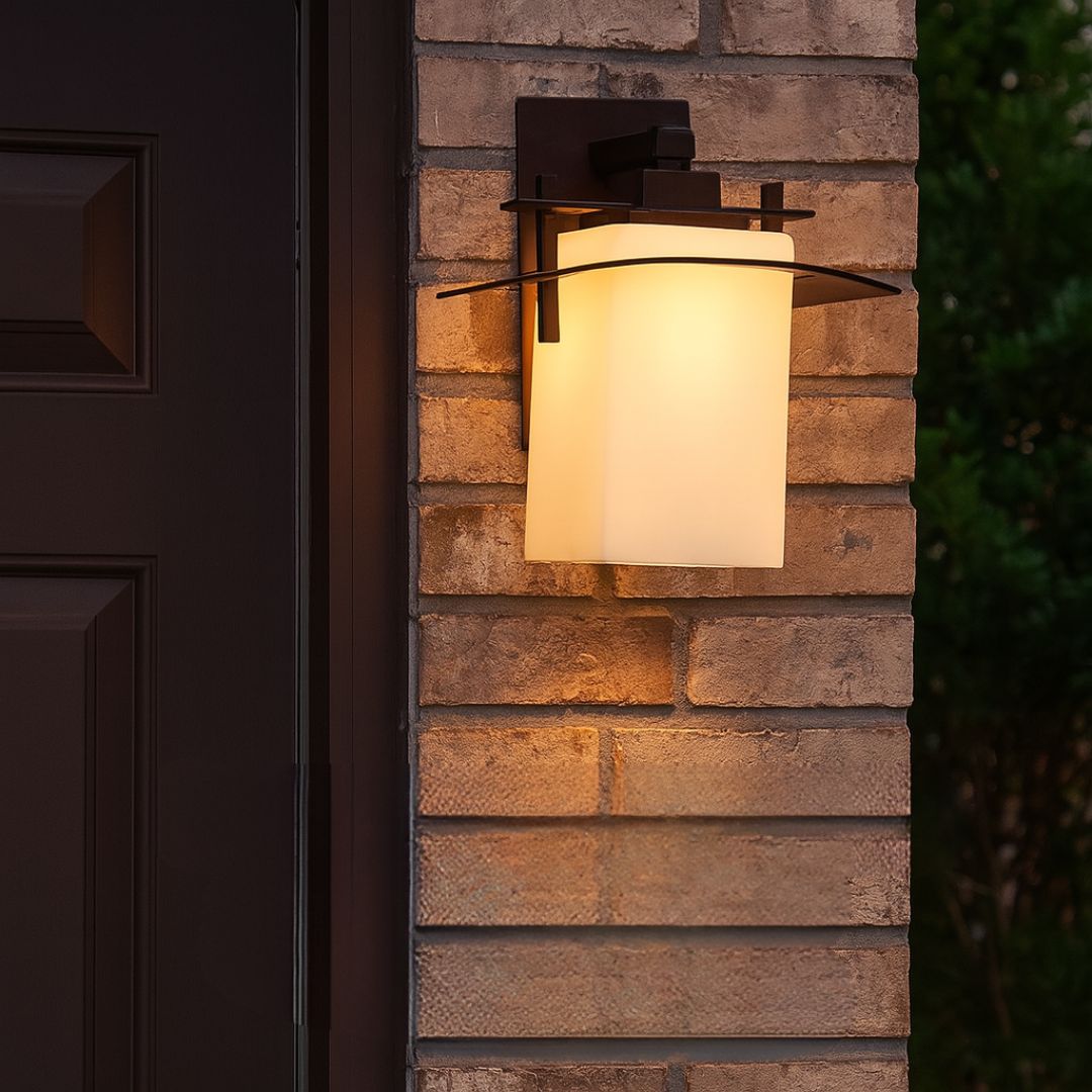 Outdoor Wall Lantern Bronze Glass 13in Weatherproof Hidden Bulb