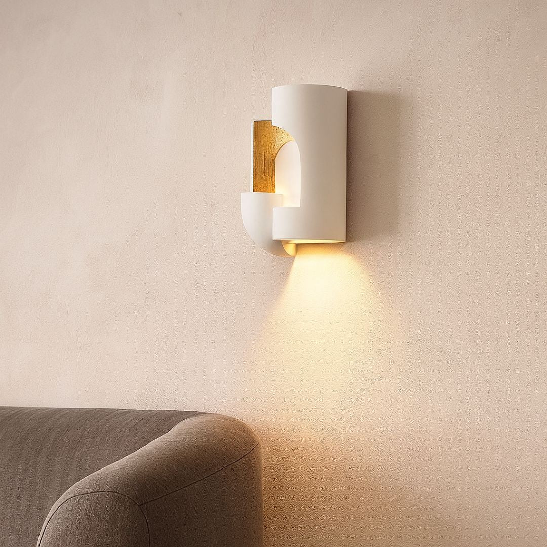 Wall Sconce Light White Plaster LED Indoor Lamp Curved Design