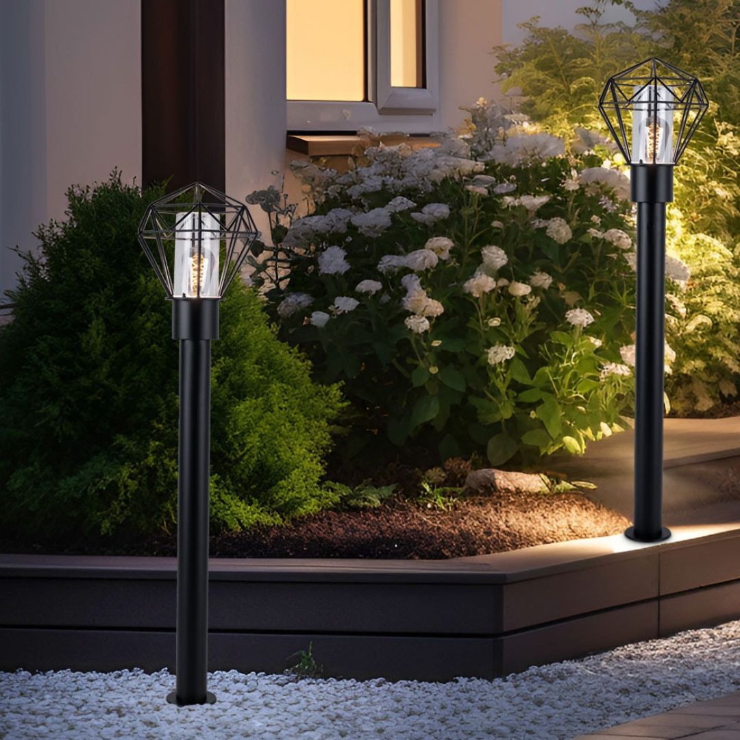 LED Floor Lamp Outdoor Black Stainless Steel IP44 E27