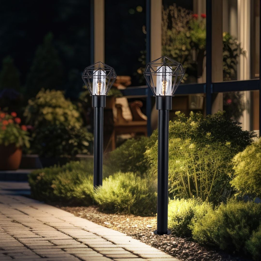 LED Floor Lamp Outdoor Black Stainless Steel IP44 E27