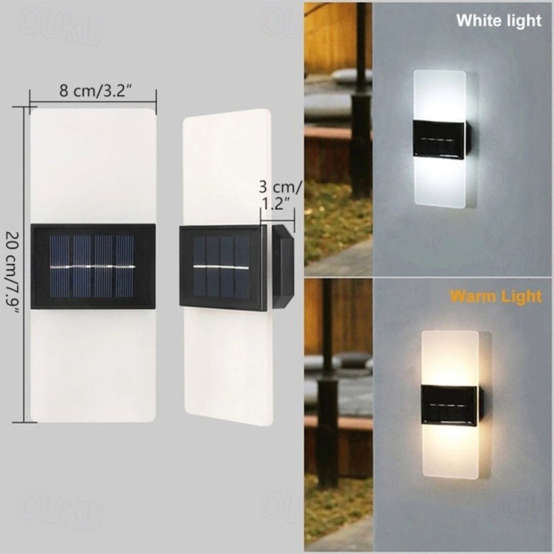 2pcs Solar Wall Lights Waterproof LED Outdoor with Warm White Modes