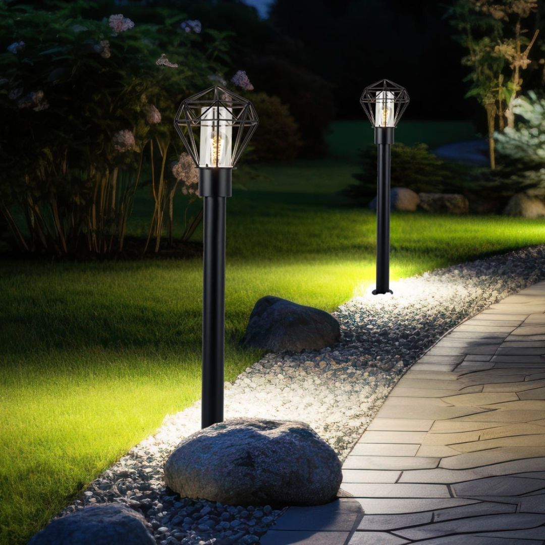 LED Floor Lamp Outdoor Black Stainless Steel IP44 E27
