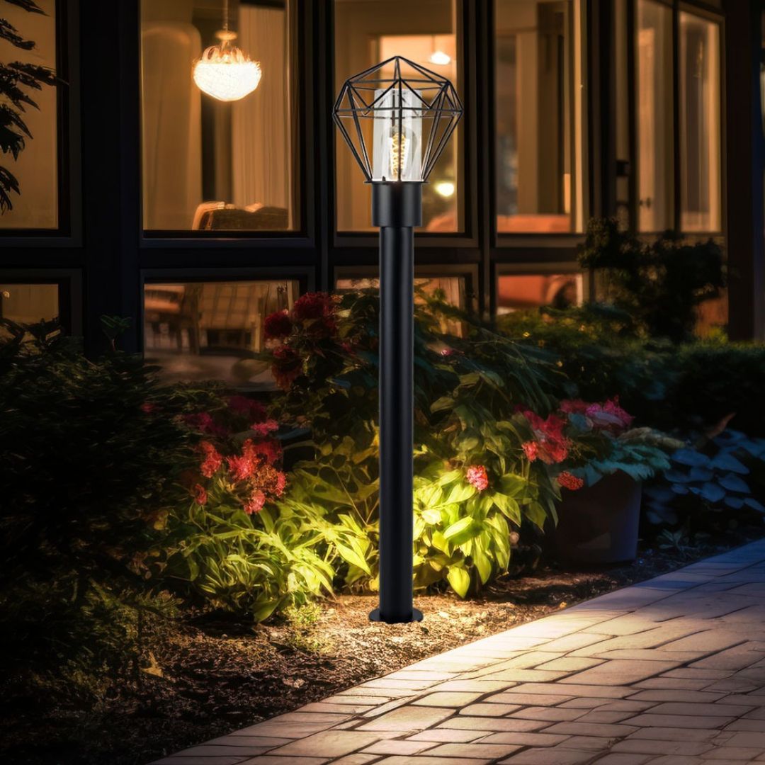 LED Floor Lamp Outdoor Black Stainless Steel IP44 E27