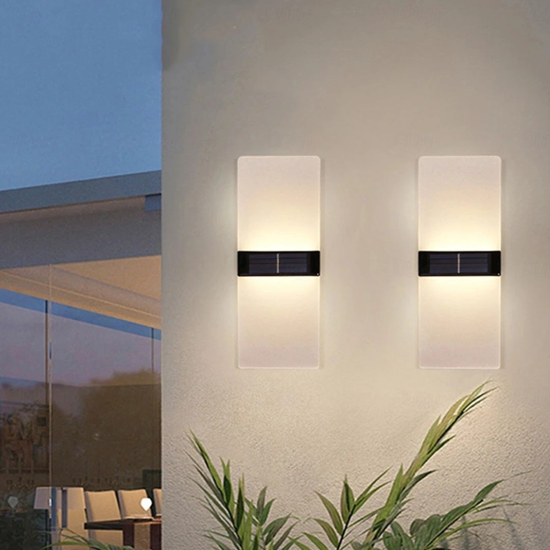 2pcs Solar Wall Lights Waterproof LED Outdoor with Warm White Modes