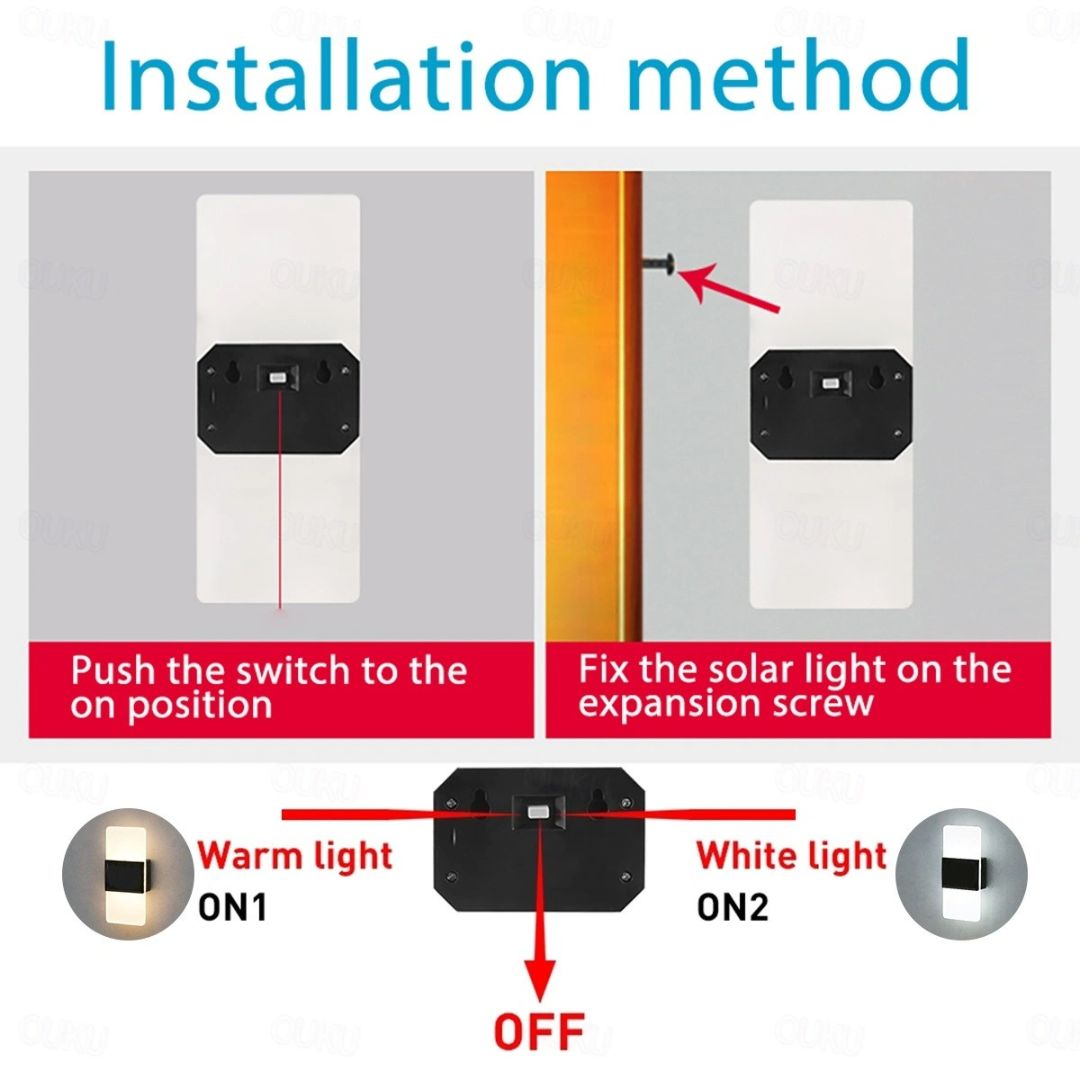2pcs Solar Wall Lights Waterproof LED Outdoor with Warm White Modes