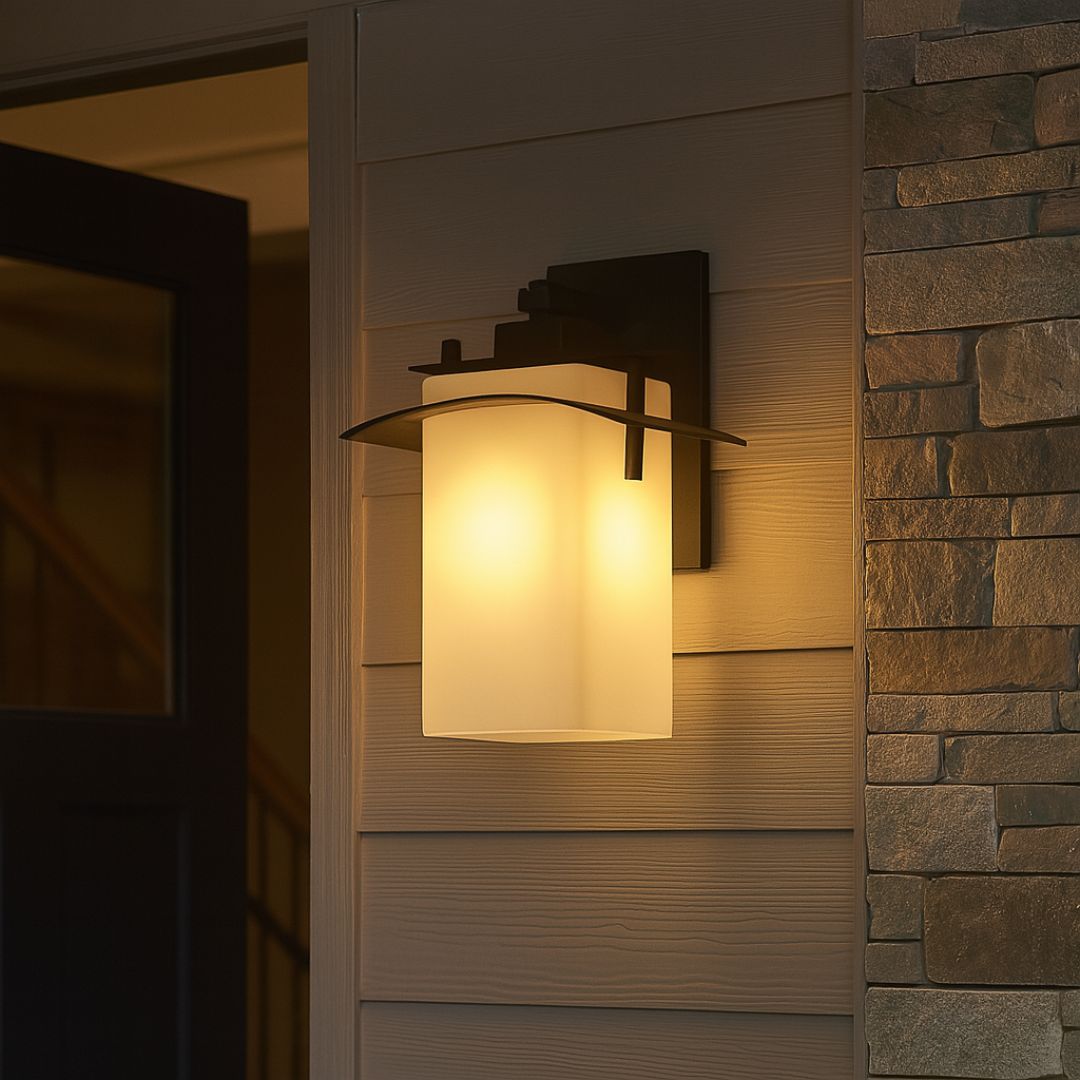 Outdoor Wall Lantern Bronze Glass 13in Weatherproof Hidden Bulb