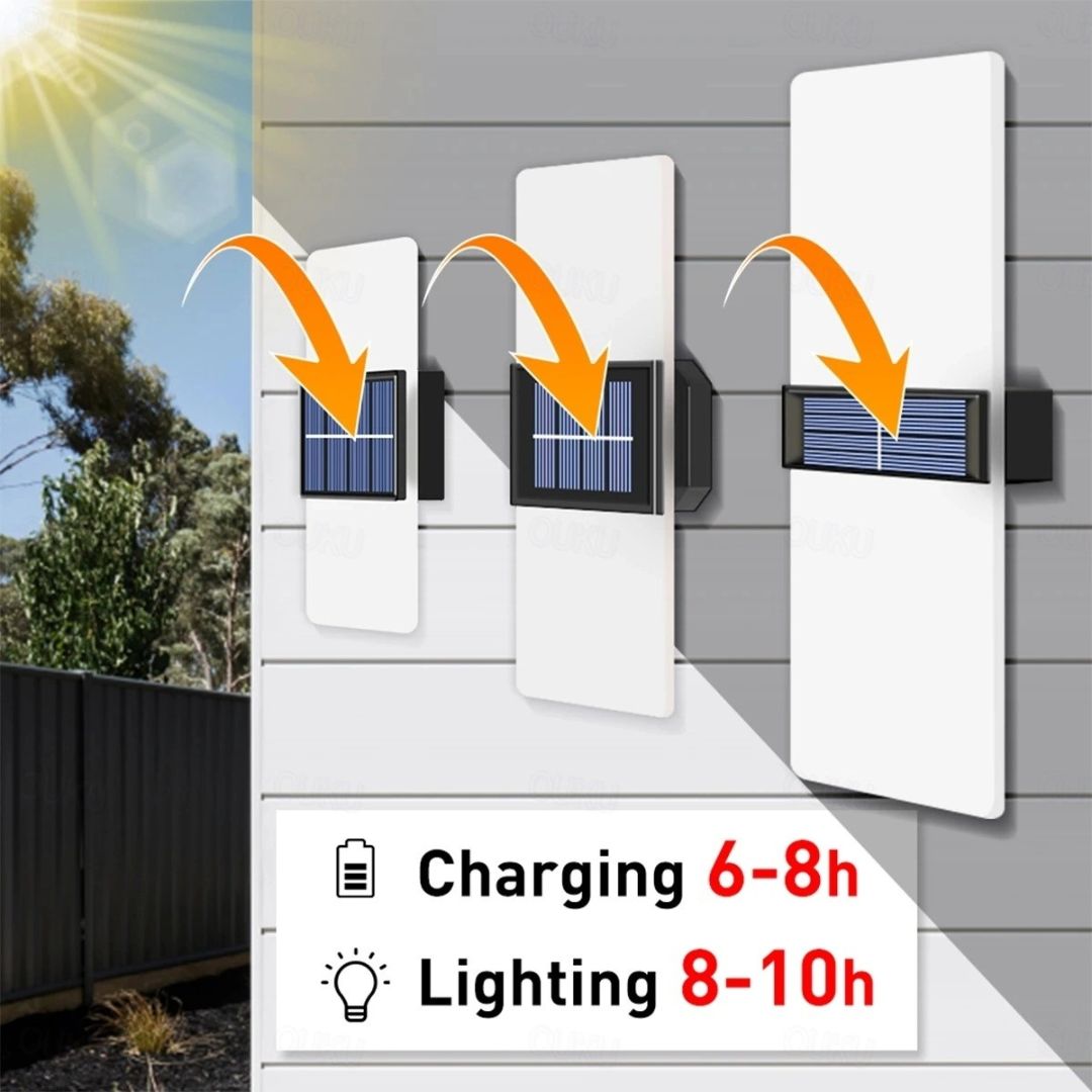 2pcs Solar Wall Lights Waterproof LED Outdoor with Warm White Modes