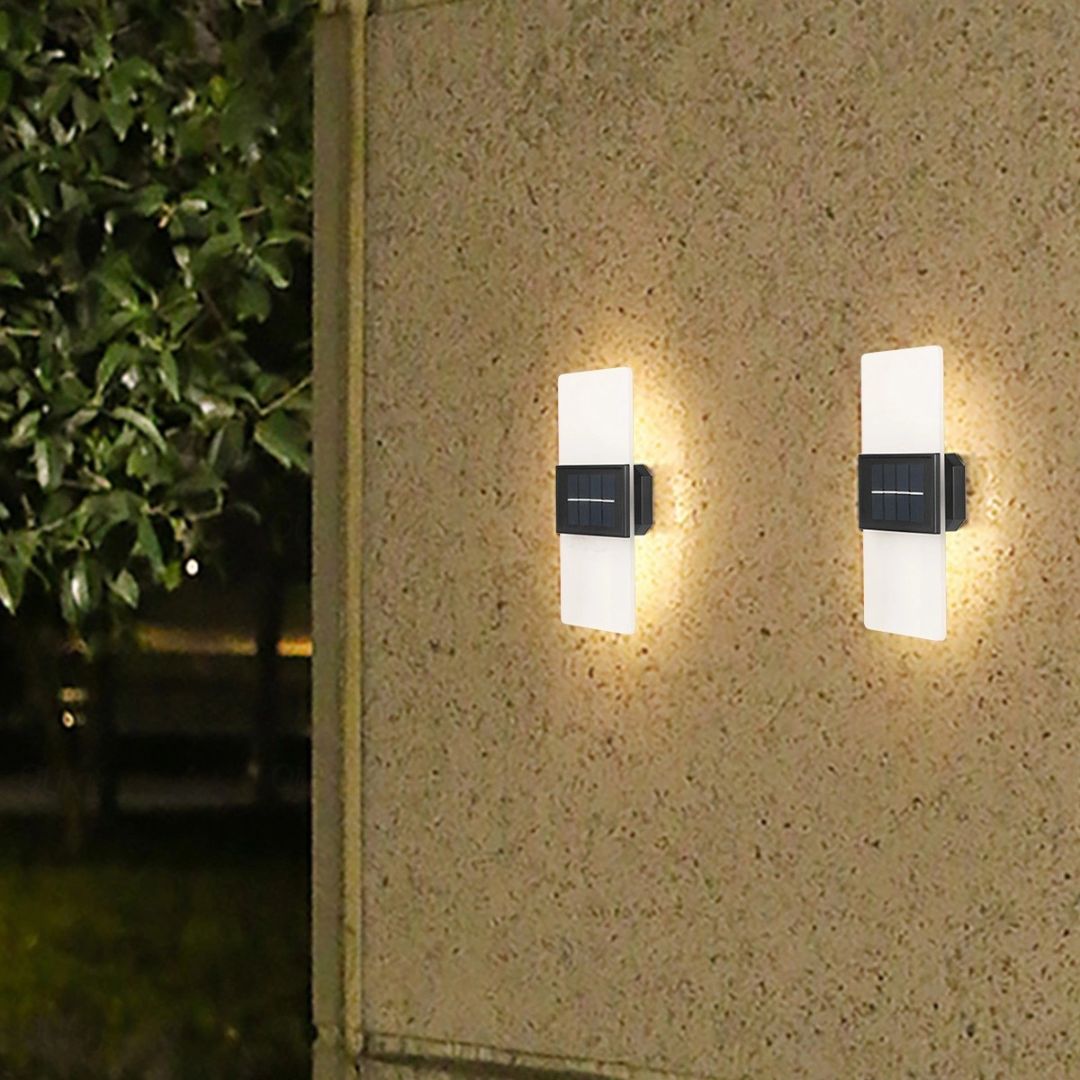 2pcs Solar Wall Lights Waterproof LED Outdoor with Warm White Modes
