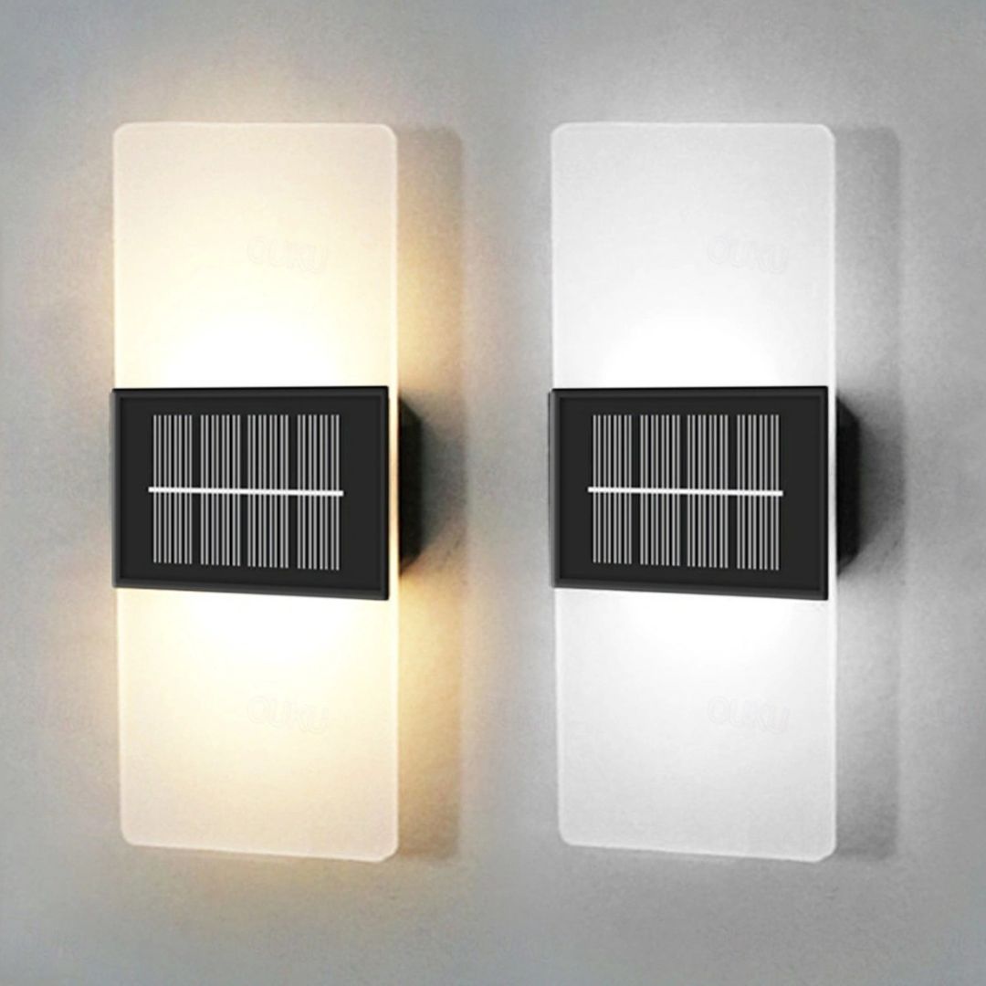 2pcs Solar Wall Lights Waterproof LED Outdoor with Warm White Modes