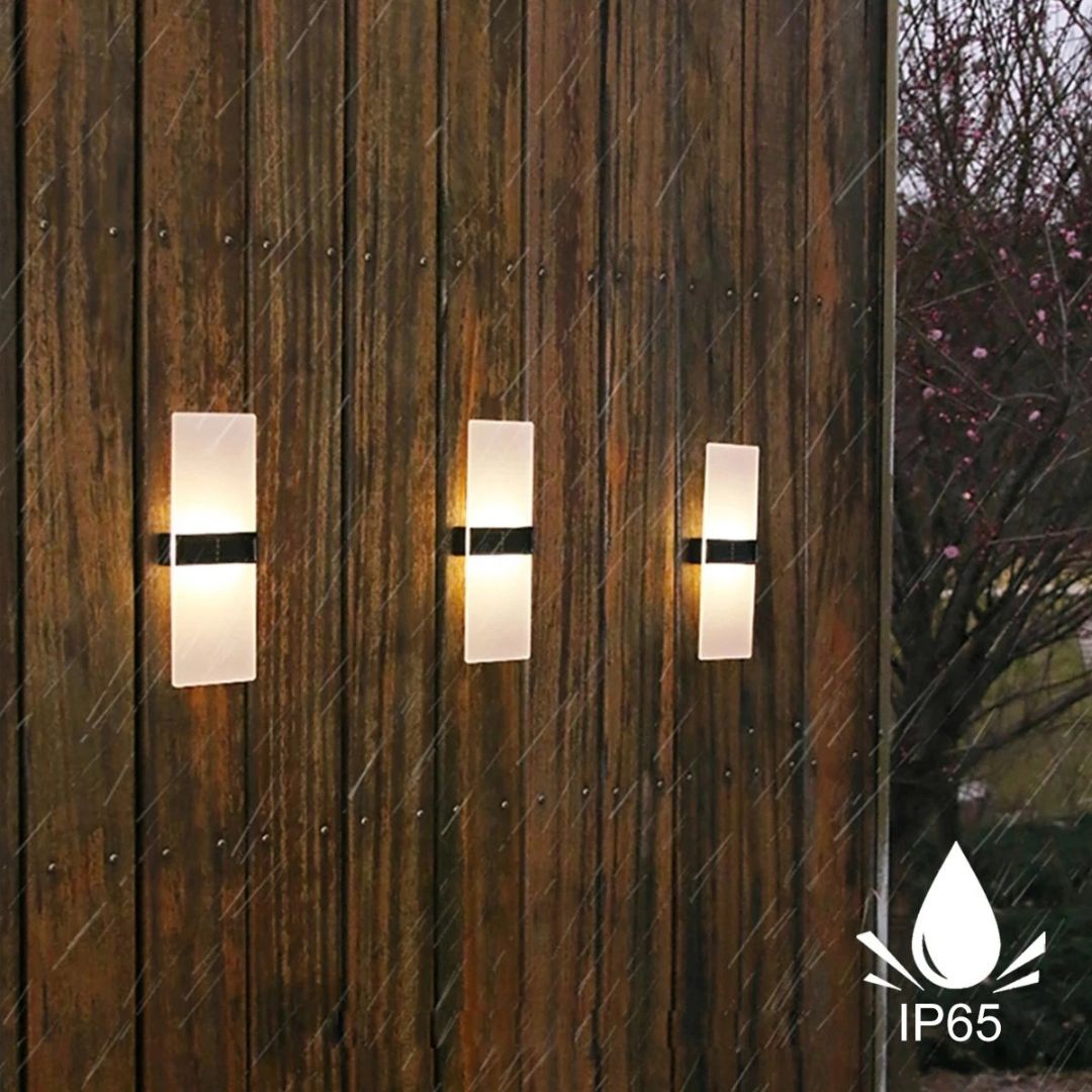 2pcs Solar Wall Lights Waterproof LED Outdoor with Warm White Modes