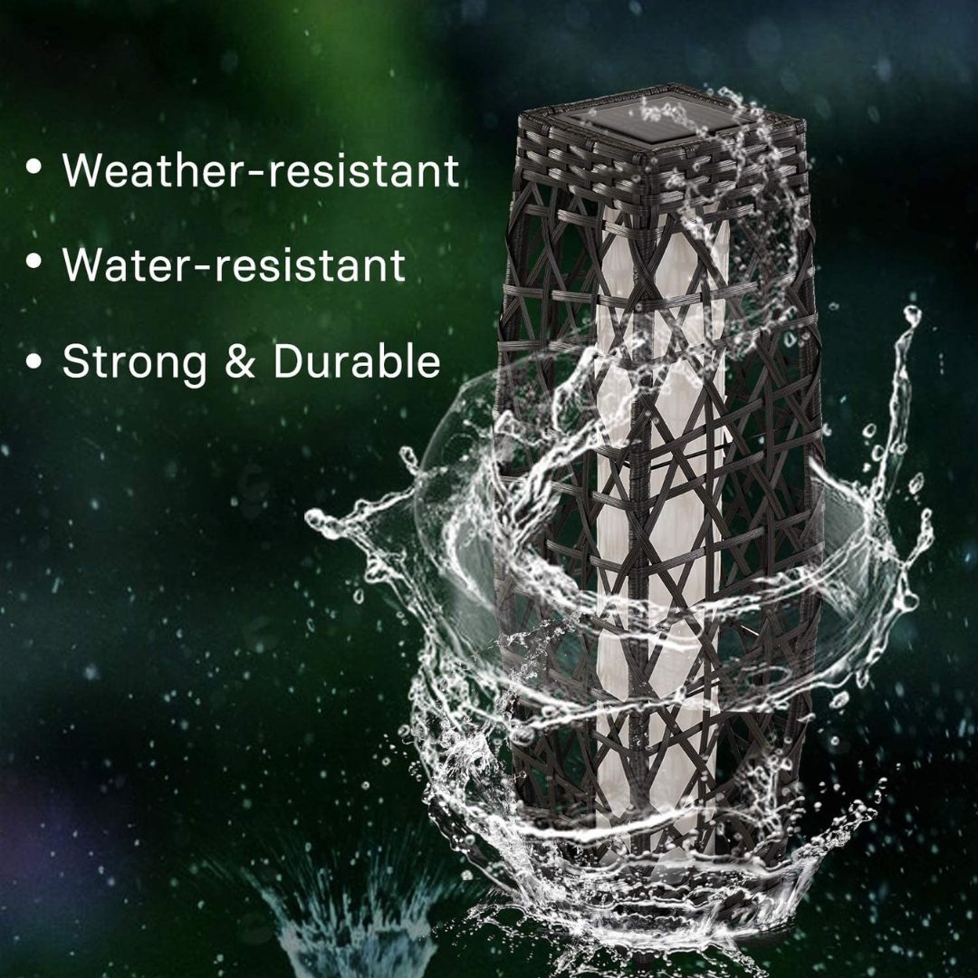 Solar-Powered Wicker Outdoor Lantern Floor Lamp – Weather-Resistant Design