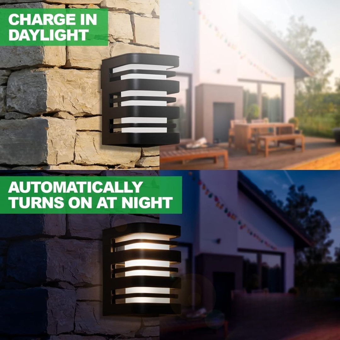 Solar LED Garden Wall Light IP44 Black 0.42W with Sensor