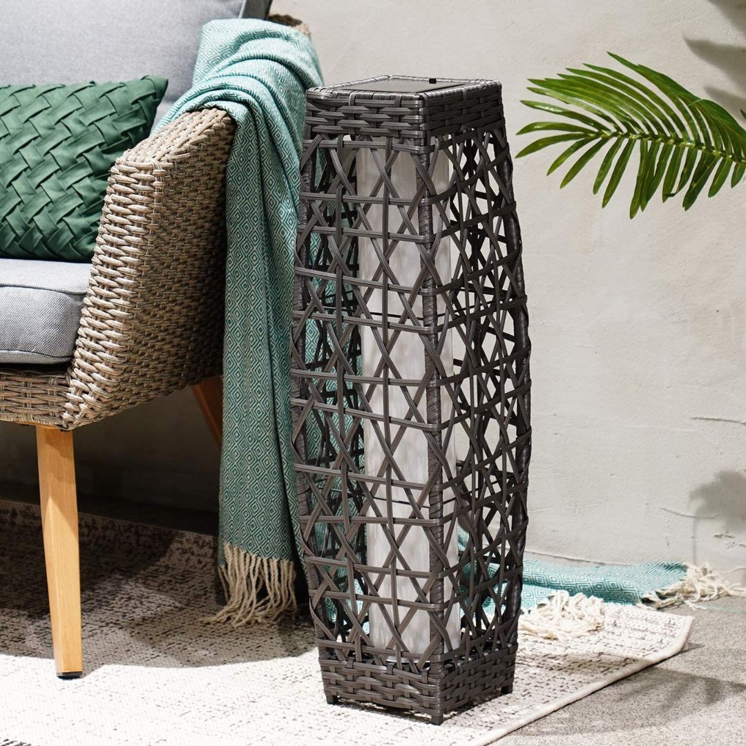 Solar-Powered Wicker Outdoor Lantern Floor Lamp – Weather-Resistant Design