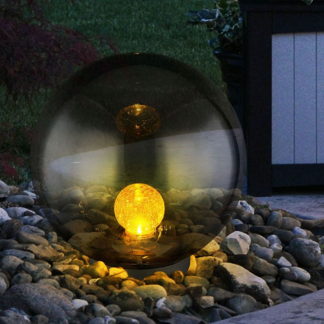 LED Solar Garden Lamp Sphere Crackle Glass Black IP44
