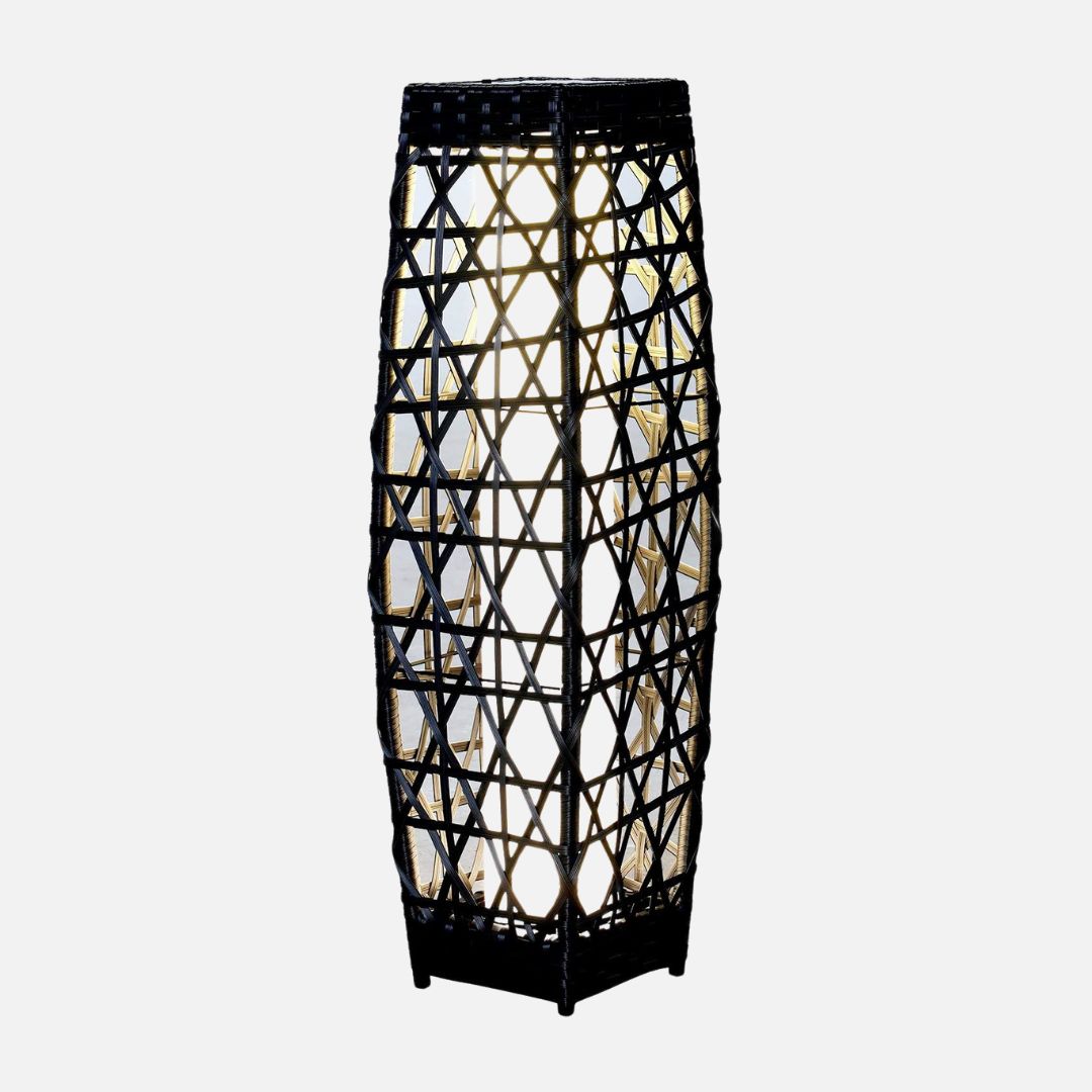 Solar-Powered Wicker Outdoor Lantern Floor Lamp – Weather-Resistant Design