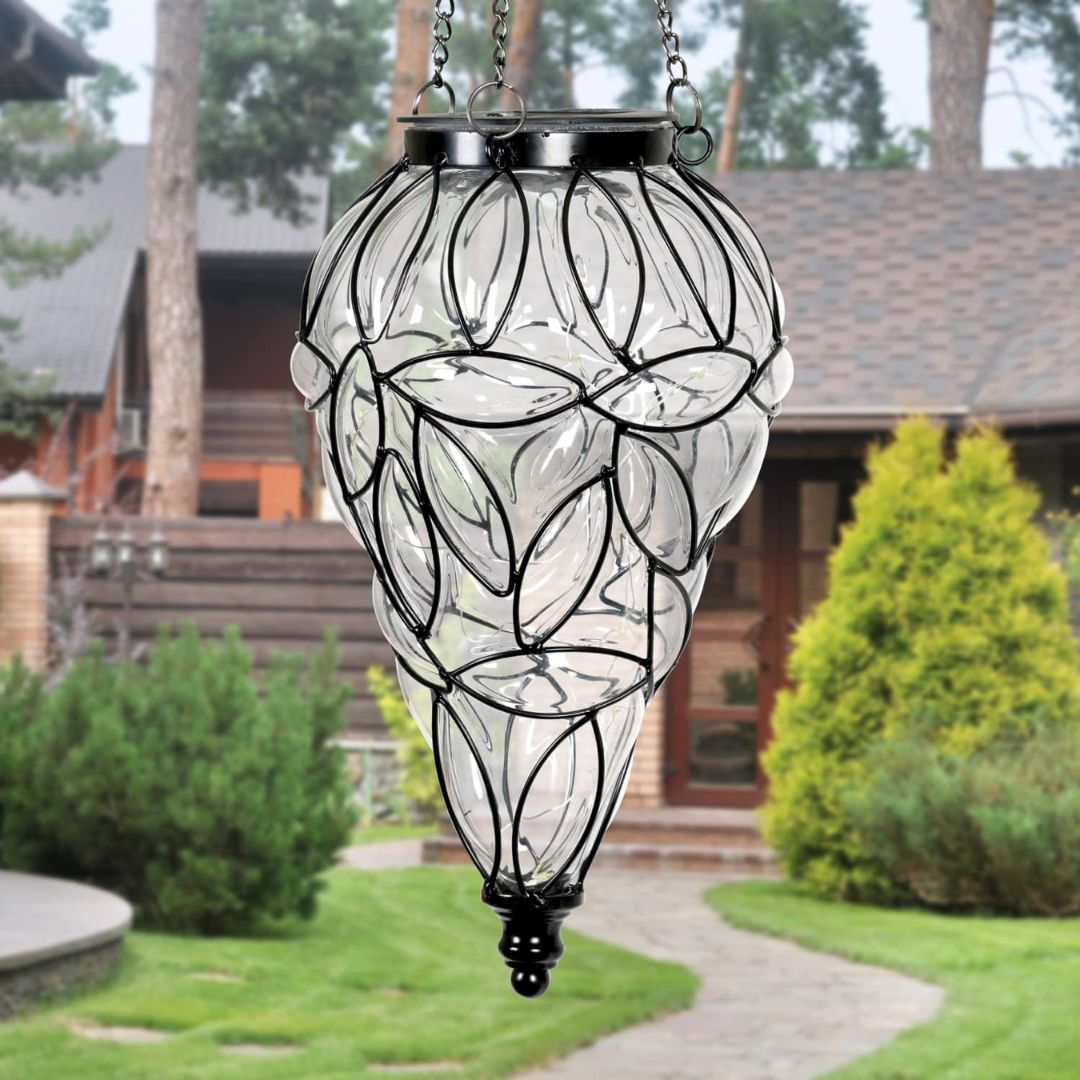 Solar Hanging Lantern with 15 LED Lights – Tear-Shaped Metal Design