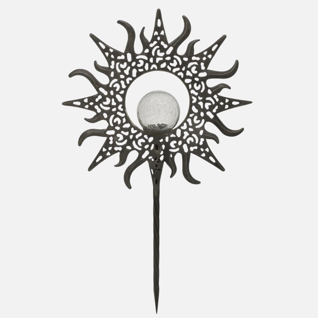 Solar Sun Garden Light with Iron Frame and Glass Globe – Gold