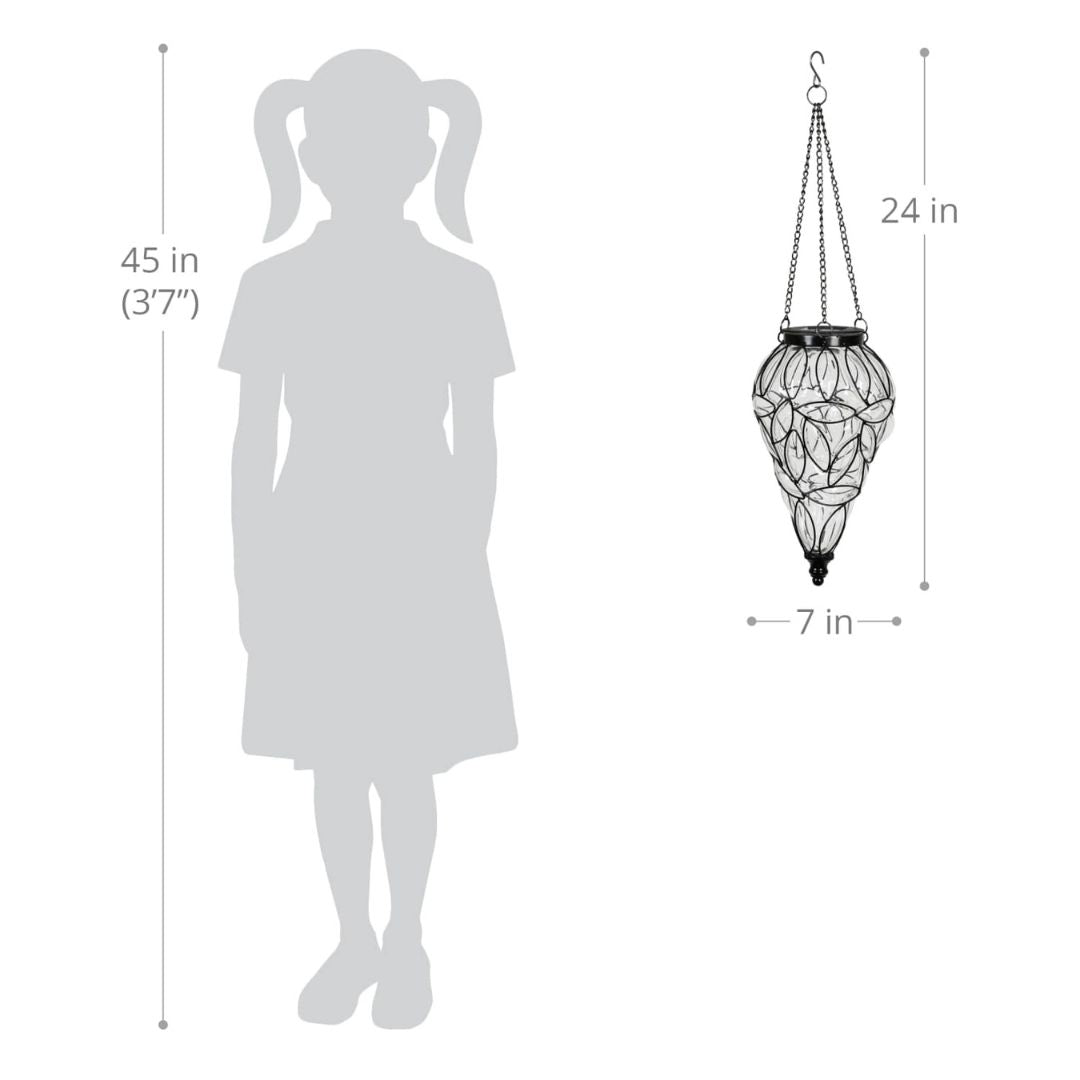 Solar Hanging Lantern with 15 LED Lights – Tear-Shaped Metal Design