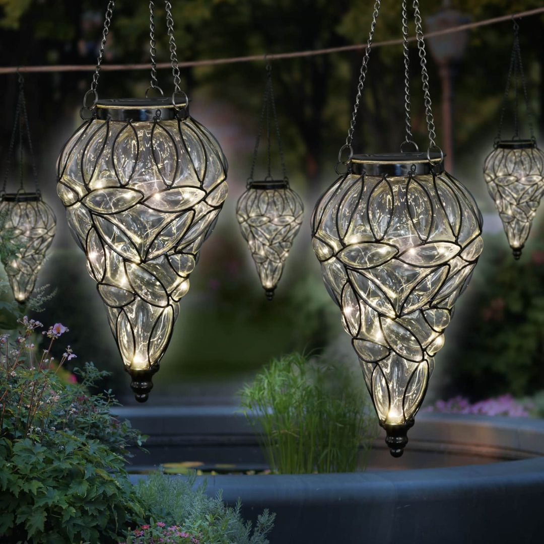 Solar Hanging Lantern with 15 LED Lights – Tear-Shaped Metal Design