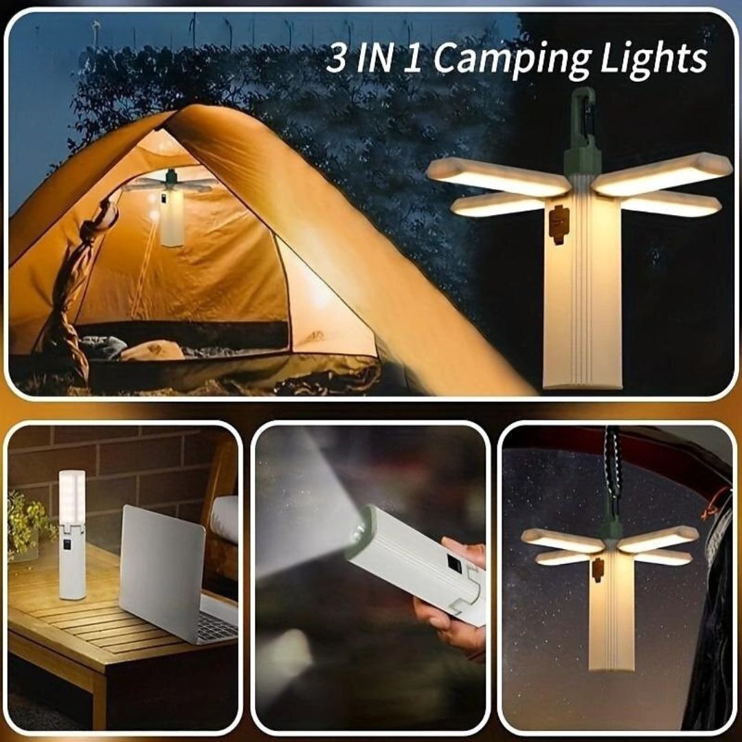 3-in-1 Camping Light USB Rechargeable Tent Lantern with Phone Charger