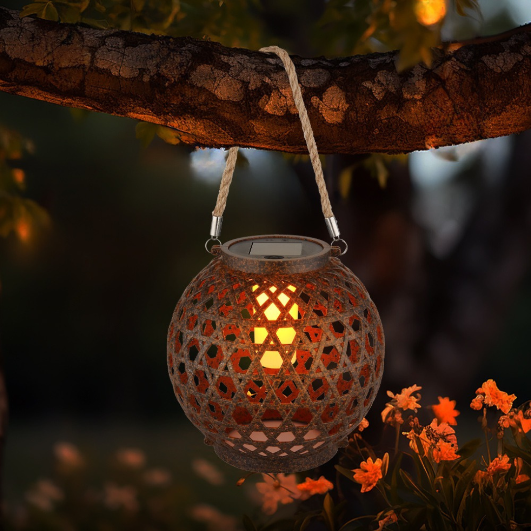 LED Solar Lantern Ball with Flame Effect for Outdoor Use