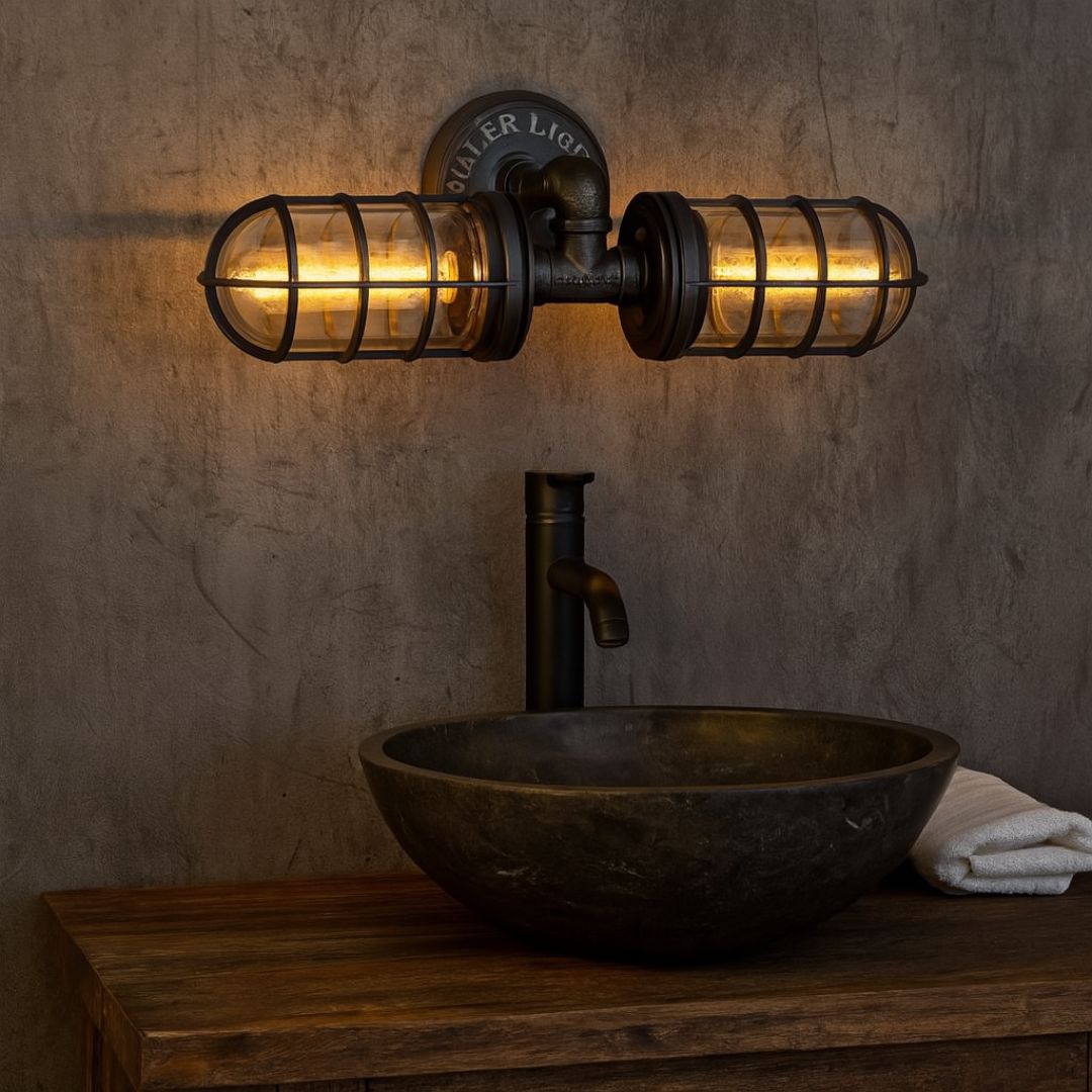Rustic Industrial Bathroom Vanity Light with Glass Jars – 18 Inch