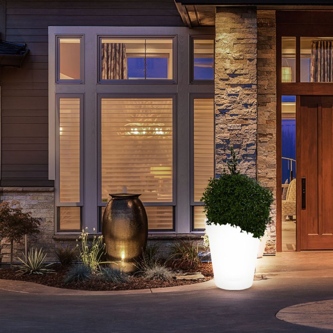 3x LED Solar Flower Pots Outdoor Lights White Plastic Battery-Powered