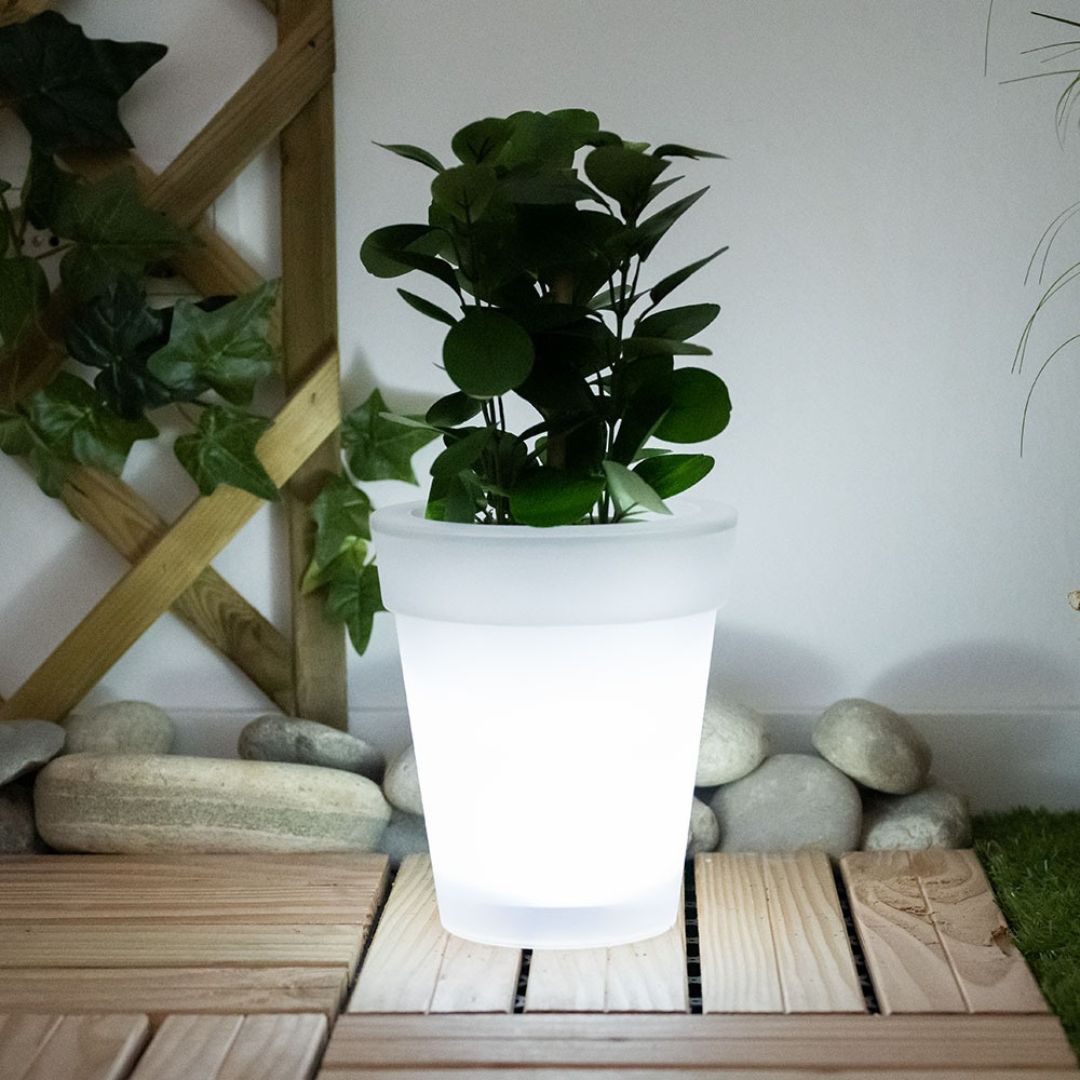 3x LED Solar Flower Pots Outdoor Lights White Plastic Battery-Powered