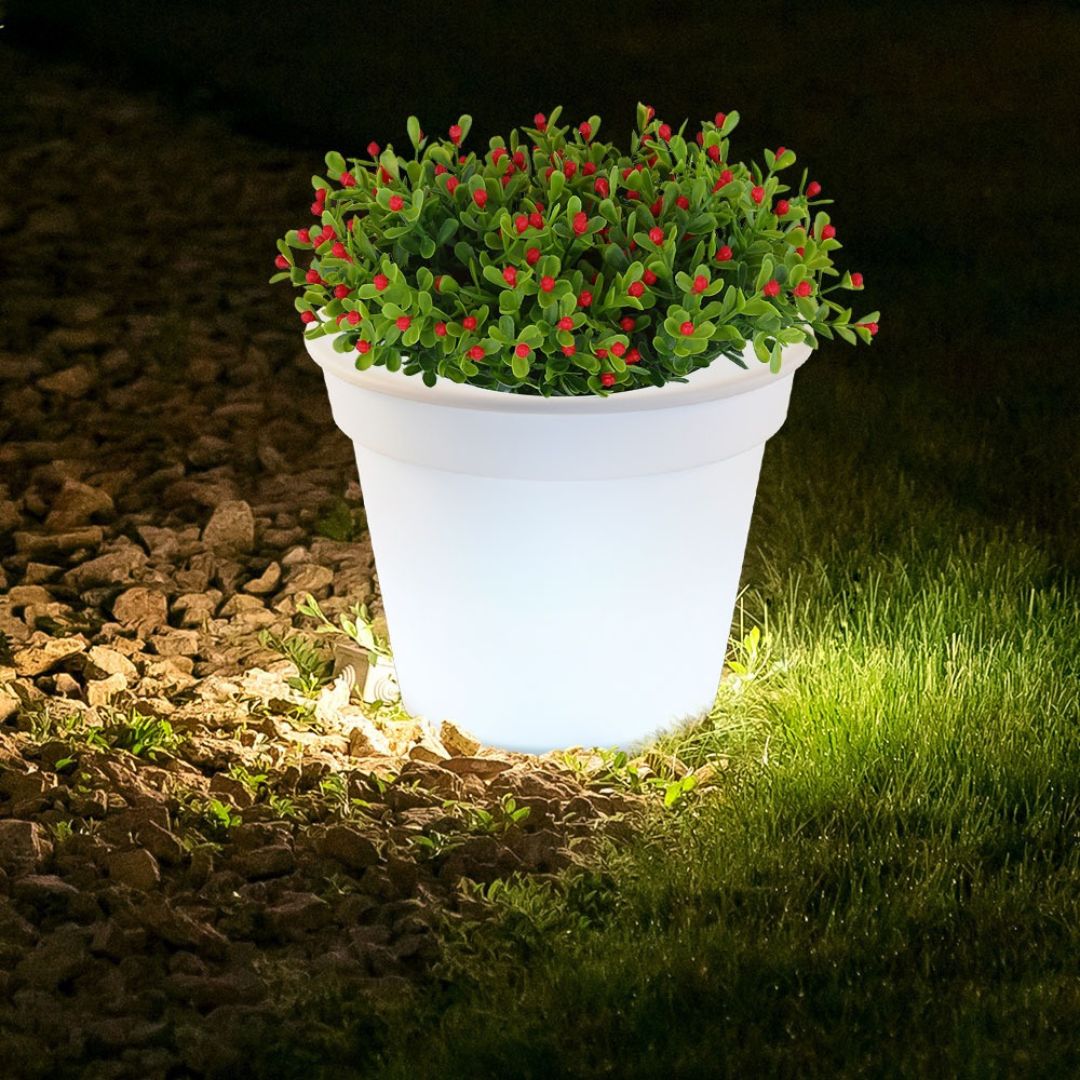 3x LED Solar Flower Pots Outdoor Lights White Plastic Battery-Powered