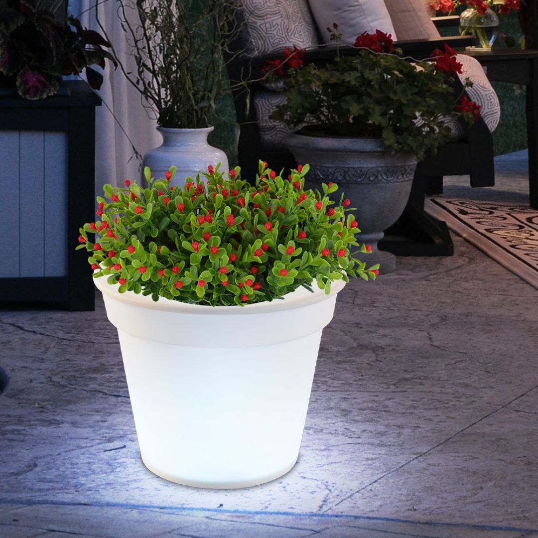 3x LED Solar Flower Pots Outdoor Lights White Plastic Battery-Powered