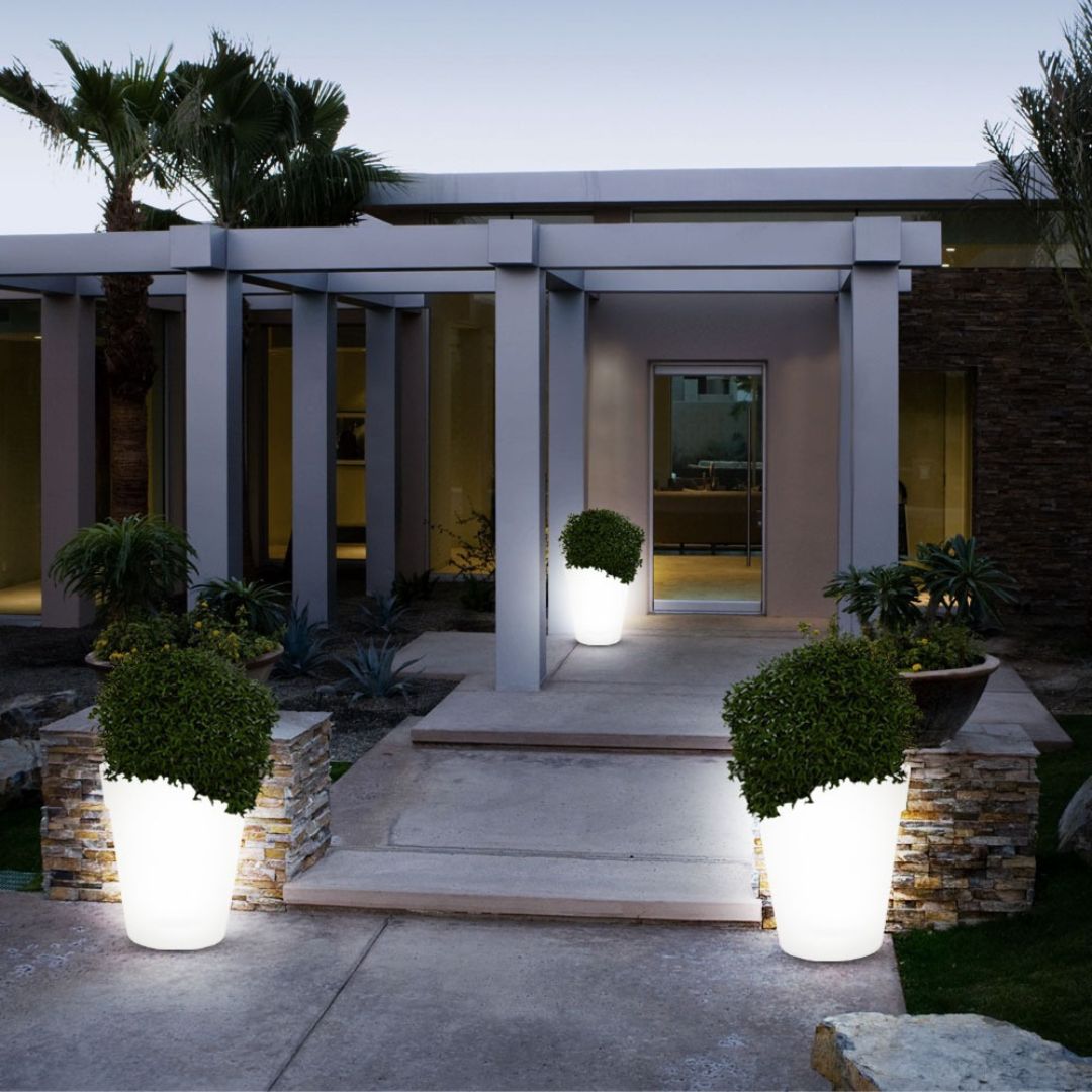 3x LED Solar Flower Pots Outdoor Lights White Plastic Battery-Powered