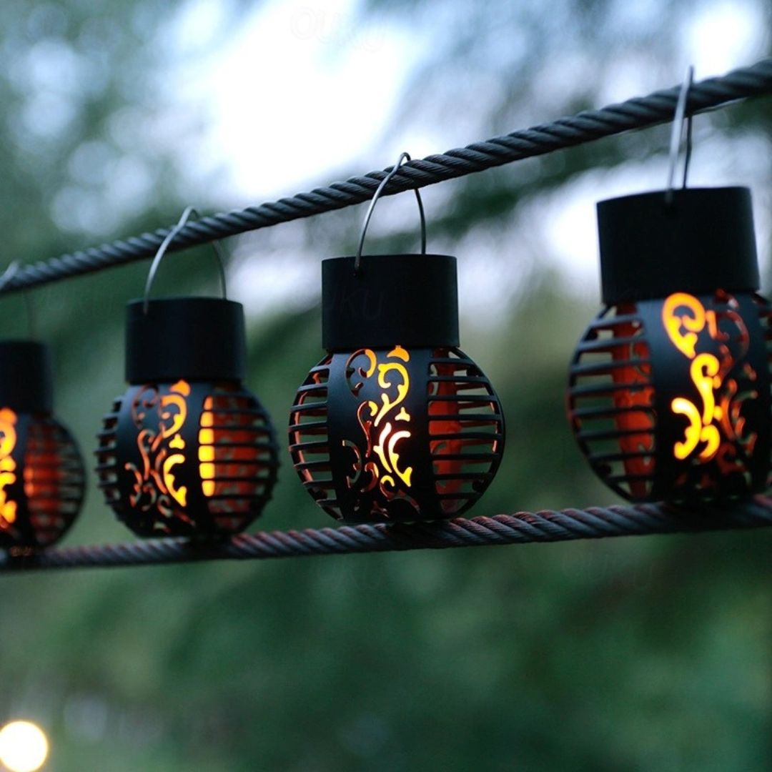 Solar Hanging Lantern Lights Outdoor Waterproof Flame Effect