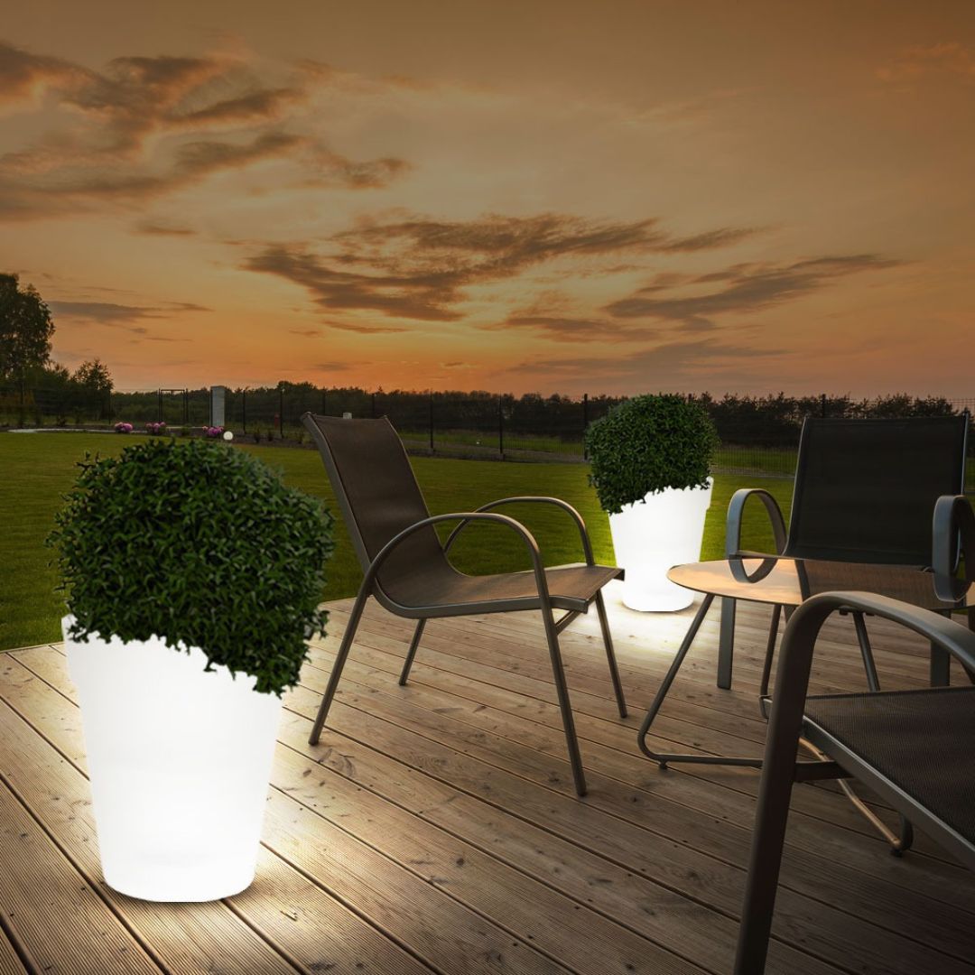 3x LED Solar Flower Pots Outdoor Lights White Plastic Battery-Powered
