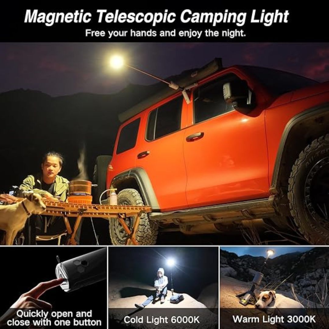 Tripod Telescopic Outdoor Light with Power Bank & Waterproof Design