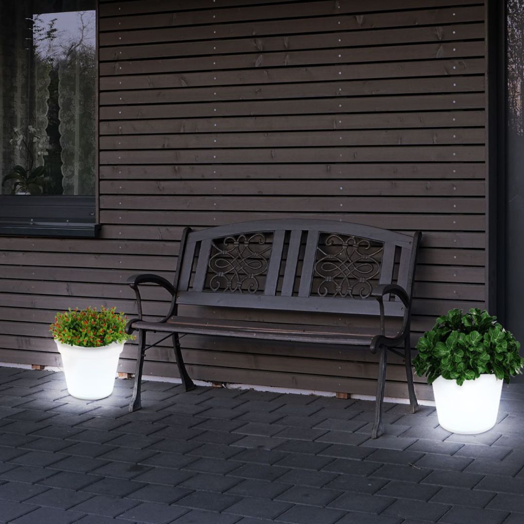 3x LED Solar Flower Pots Outdoor Lights White Plastic Battery-Powered