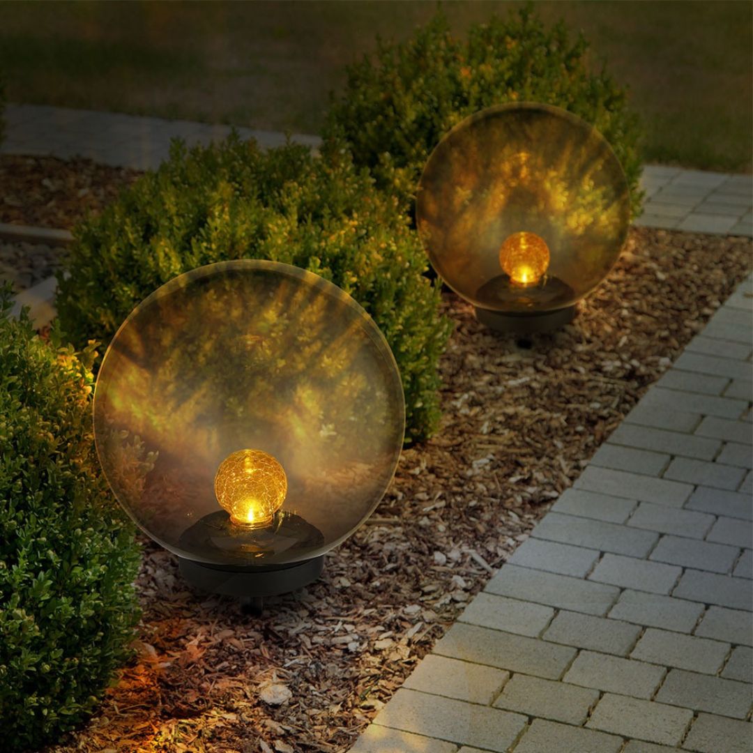 LED Solar Garden Lamp Sphere Crackle Glass Black IP44