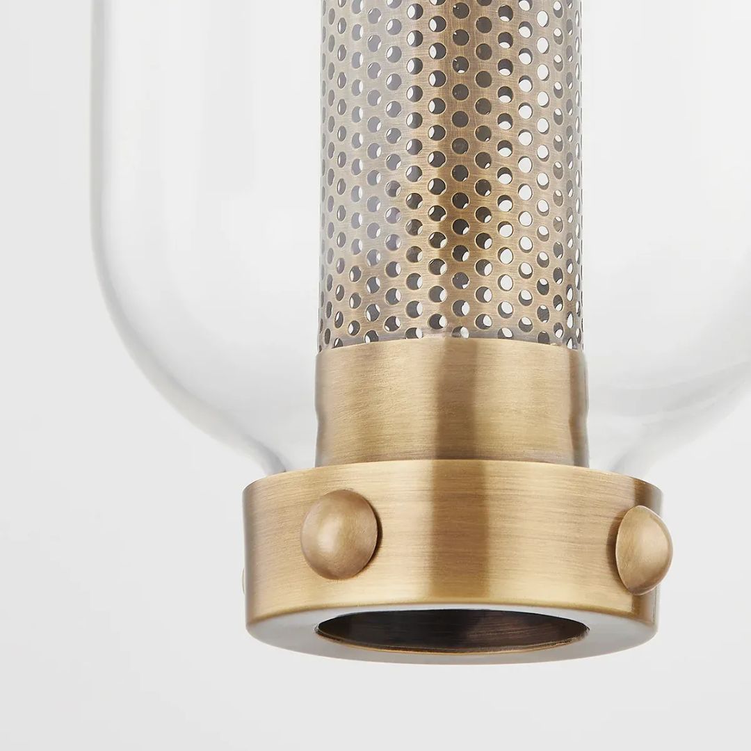 Outdoor Wall Sconce Light Brass Glass Cylinder Wet Rated