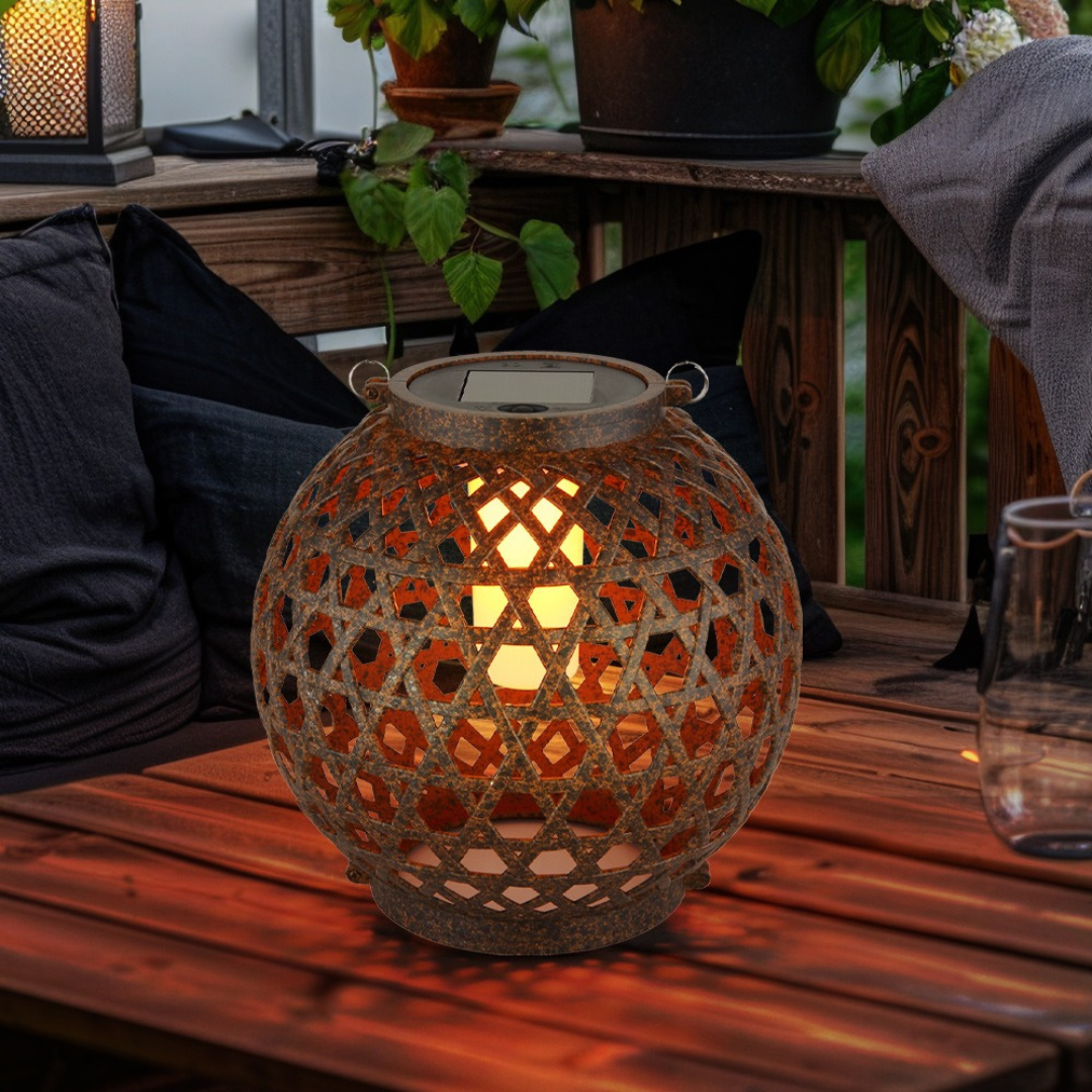 LED Solar Lantern Ball with Flame Effect for Outdoor Use