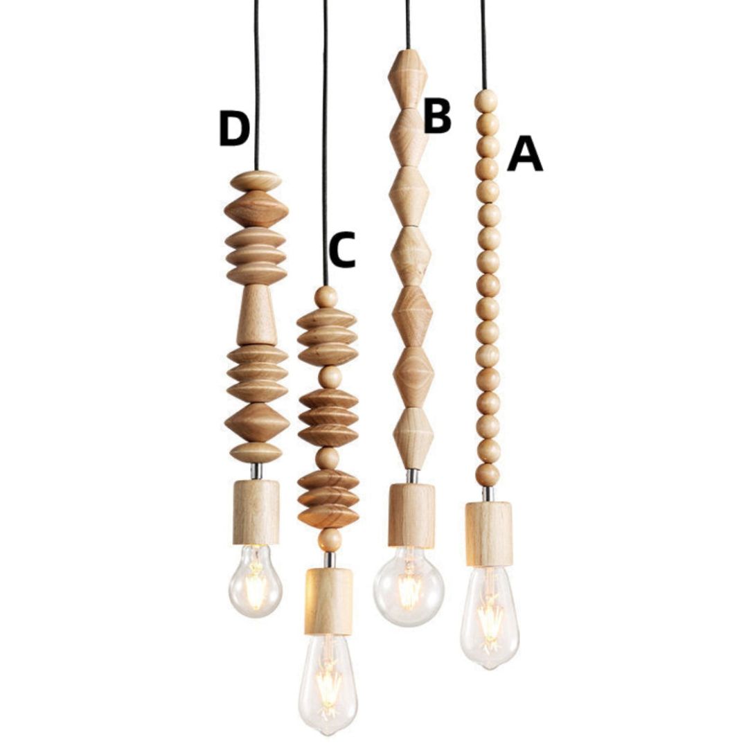 Wooden Beads Pendant Lamp for Kitchen Island - Rustic Modern Hanging Lights