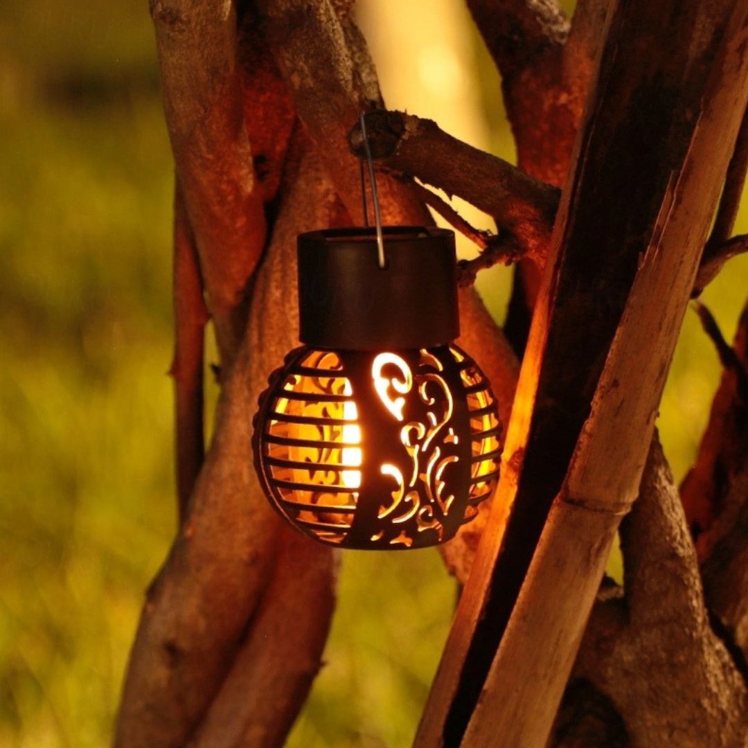 Solar Hanging Lantern Lights Outdoor Waterproof Flame Effect