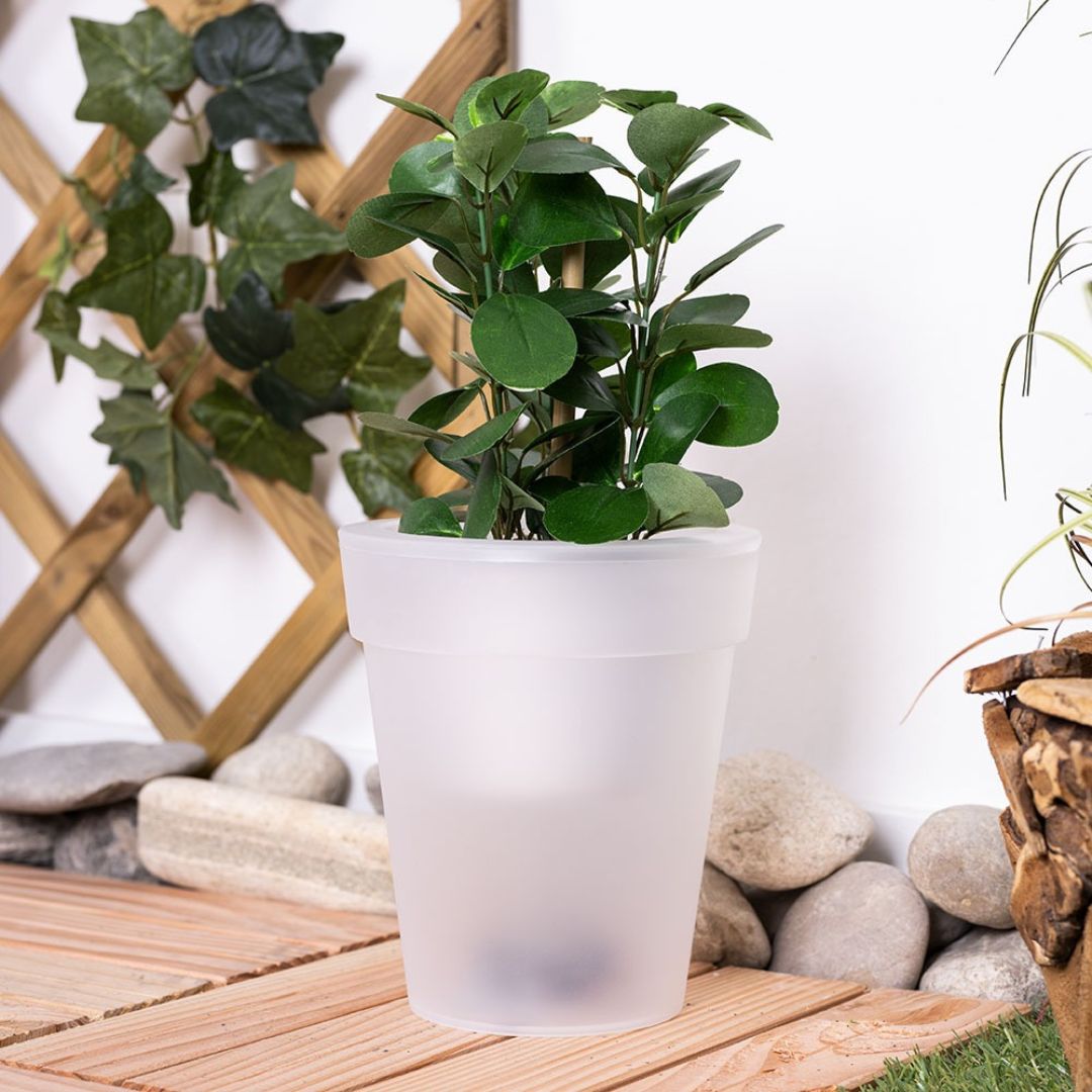 3x LED Solar Flower Pots Outdoor Lights White Plastic Battery-Powered